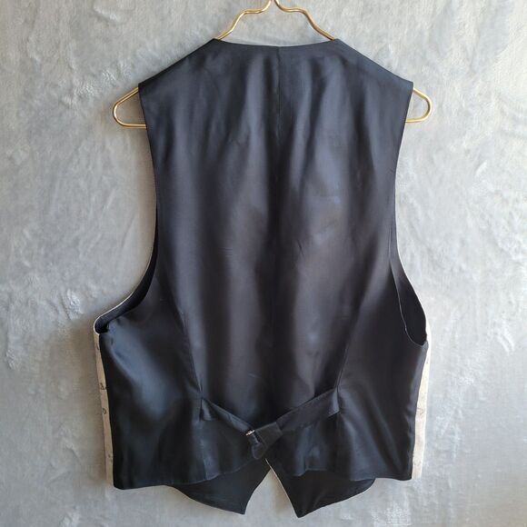 Vintage APART Linen Vest Size L Postal Stamp Print Lined Academia USA - Picture 2 of 6